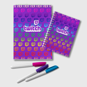 Блокнот с принтом Twitch в городе Новоалтайск, 100% бумага | 48 листов, плотность листов — 60 г/м2, плотность картонной обложки — 250 г/м2. Листы скреплены удобной пружинной спиралью. Цвет линий — светло-серый
 | game | gamer | logo | twitch | twitties | градиент | игры | логотип | стрим | твитч | текстура