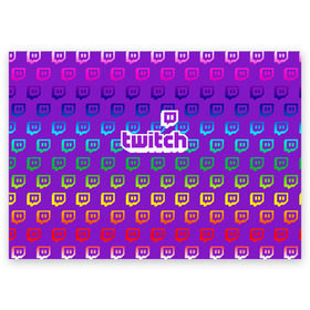 Поздравительная открытка с принтом Twitch в городе Новоалтайск, 100% бумага | плотность бумаги 280 г/м2, матовая, на обратной стороне линовка и место для марки
 | game | gamer | logo | twitch | twitties | градиент | игры | логотип | стрим | твитч | текстура