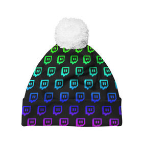 Шапка 3D c помпоном с принтом Twitch в городе Новоалтайск, 100% полиэстер | универсальный размер, печать по всей поверхности изделия | game | gamer | logo | twitch | twitties | градиент | игры | логотип | стрим | твитч | текстура