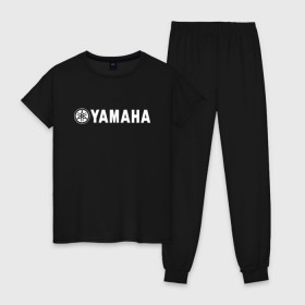 Женская пижама хлопок с принтом YAMAHA в городе Новоалтайск, 100% хлопок | брюки и футболка прямого кроя, без карманов, на брюках мягкая резинка на поясе и по низу штанин | bike | moto | motorcycle | r1 | r6 | yamaha | байк | мото | мотоциклы | ямаха