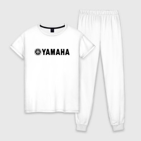 Женская пижама хлопок с принтом YAMAHA в городе Новоалтайск, 100% хлопок | брюки и футболка прямого кроя, без карманов, на брюках мягкая резинка на поясе и по низу штанин | bike | moto | motorcycle | r1 | r6 | yamaha | байк | мото | мотоциклы | ямаха