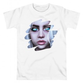 Мужская футболка хлопок с принтом Ocean Eyes Eilish в городе Новоалтайск, 100% хлопок | прямой крой, круглый вырез горловины, длина до линии бедер, слегка спущенное плечо. | billie eilish | lovely | music | ocean eyes | pop | билли айлиш | девушка | музыка | океан | поп | эйлиш | элиш