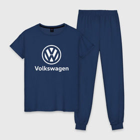 Женская пижама хлопок с принтом VOLKSWAGEN в городе Новоалтайск, 100% хлопок | брюки и футболка прямого кроя, без карманов, на брюках мягкая резинка на поясе и по низу штанин | auto | sport | volkswagen | авто | автомобиль | автомобильные | бренд | марка | машины | спорт