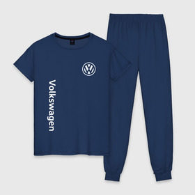 Женская пижама хлопок с принтом VOLKSWAGEN в городе Новоалтайск, 100% хлопок | брюки и футболка прямого кроя, без карманов, на брюках мягкая резинка на поясе и по низу штанин | auto | sport | volkswagen | авто | автомобиль | автомобильные | бренд | марка | машины | спорт