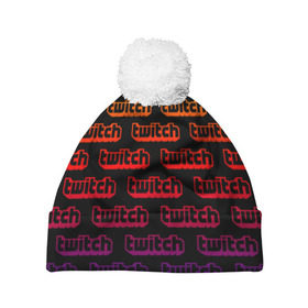 Шапка 3D c помпоном с принтом TWITCH в городе Новоалтайск, 100% полиэстер | универсальный размер, печать по всей поверхности изделия | game | gamer | logo | pattern | twitch | twitties | градиент | игры | логотип | надписи | паттерн | стрим | твитч | текстура