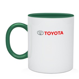 Кружка двухцветная с принтом TOYOTA в городе Новоалтайск, керамика | объем — 330 мл, диаметр — 80 мм. Цветная ручка и кайма сверху, в некоторых цветах — вся внутренняя часть | Тематика изображения на принте: auto | sport | toyota | авто | автомобиль | автомобильные | бренд | марка | машины | спорт | тойота