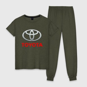 Женская пижама хлопок с принтом TOYOTA в городе Новоалтайск, 100% хлопок | брюки и футболка прямого кроя, без карманов, на брюках мягкая резинка на поясе и по низу штанин | auto | sport | toyota | авто | автомобиль | автомобильные | бренд | марка | машины | спорт | тойота