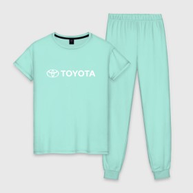 Женская пижама хлопок с принтом TOYOTA в городе Новоалтайск, 100% хлопок | брюки и футболка прямого кроя, без карманов, на брюках мягкая резинка на поясе и по низу штанин | auto | sport | toyota | авто | автомобиль | автомобильные | бренд | марка | машины | спорт | тойота