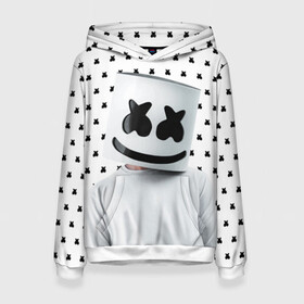 Женская толстовка 3D с принтом MARSHMELLO White в городе Новоалтайск, 100% полиэстер  | двухслойный капюшон со шнурком для регулировки, мягкие манжеты на рукавах и по низу толстовки, спереди карман-кенгуру с мягким внутренним слоем. | marsh | marshmallow | marshmello | marshmelo | mello | music | smile | диджей | лого | маршмеллов | маршмеллоу | маршмеллу | маршмело | маршмелов | маршмелоу | музыка | музыкант | рожица | трэп | улыбка | хаус