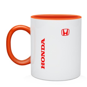 Кружка двухцветная с принтом HONDA в городе Новоалтайск, керамика | объем — 330 мл, диаметр — 80 мм. Цветная ручка и кайма сверху, в некоторых цветах — вся внутренняя часть | auto | bike | honda | honda motors | moto | motorcycle | sport | авто | автомобиль | автомобильные | байк | бренд | марка | машины | мото | мотоциклы | спорт | хонда | хонда моторс