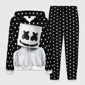 Мужской костюм 3D с принтом MARSHMELLO Black в городе Новоалтайск, 100% полиэстер | Манжеты и пояс оформлены тканевой резинкой, двухслойный капюшон со шнурком для регулировки, карманы спереди | marsh | marshmallow | marshmello | marshmelo | mello | music | smile | диджей | лого | маршмеллов | маршмеллоу | маршмеллу | маршмело | маршмелов | маршмелоу | музыка | музыкант | рожица | трэп | улыбка | хаус