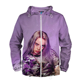 Мужская ветровка 3D с принтом Billie Eilish в городе Новоалтайск, 100% полиэстер | подол и капюшон оформлены резинкой с фиксаторами, два кармана без застежек по бокам, один потайной карман на груди | Тематика изображения на принте: billie eilish | lovely | music | ocean eyes | pop | билли айлиш | девушка | музыка | океан | поп | эйлиш | элиш