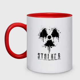 Кружка двухцветная с принтом S.T.A.L.K.E.R. в городе Новоалтайск, керамика | объем — 330 мл, диаметр — 80 мм. Цветная ручка и кайма сверху, в некоторых цветах — вся внутренняя часть | anomaly | bandit | chernobyl | logo | pripyat | shadow of chernobyl | stalker | stalker 2 | zone | аномалия | бандиты | зона | лого | меченый | припять | сталкер | сталкер 2 | тени чернобыля | чернобыль | чистое небо