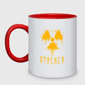 Кружка двухцветная с принтом S.T.A.L.K.E.R. в городе Новоалтайск, керамика | объем — 330 мл, диаметр — 80 мм. Цветная ручка и кайма сверху, в некоторых цветах — вся внутренняя часть | anomaly | bandit | chernobyl | logo | pripyat | shadow of chernobyl | stalker | stalker 2 | zone | аномалия | бандиты | зона | лого | меченый | припять | сталкер | сталкер 2 | тени чернобыля | чернобыль | чистое небо