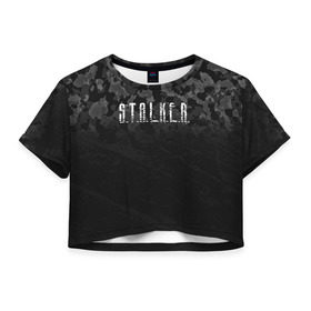 Женская футболка Cropp-top с принтом S.T.A.L.K.E.R. в городе Новоалтайск, 100% полиэстер | круглая горловина, длина футболки до линии талии, рукава с отворотами | anomaly | bandit | chernobyl | logo | pripyat | shadow of chernobyl | stalker | stalker 2 | zone | аномалия | бандиты | зона | лого | меченый | припять | сталкер | сталкер 2 | тени чернобыля | чернобыль | чистое небо