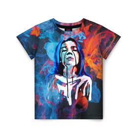 Детская футболка 3D с принтом Billie Eilish Smoke в городе Новоалтайск, 100% гипоаллергенный полиэфир | прямой крой, круглый вырез горловины, длина до линии бедер, чуть спущенное плечо, ткань немного тянется | Тематика изображения на принте: billie eilish | lovely | music | ocean eyes | pop | билли айлиш | девушка | музыка | океан | поп | эйлиш | элиш