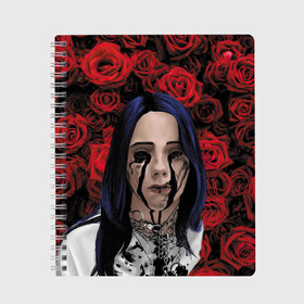 Тетрадь с принтом Billie Roses в городе Новоалтайск, 100% бумага | 48 листов, плотность листов — 60 г/м2, плотность картонной обложки — 250 г/м2. Листы скреплены сбоку удобной пружинной спиралью. Уголки страниц и обложки скругленные. Цвет линий — светло-серый
 | billie eilish | lovely | music | ocean eyes | pop | билли айлиш | девушка | музыка | океан | поп | эйлиш | элиш