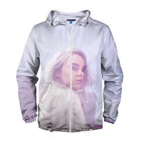 Мужская ветровка 3D с принтом Pink Billie Eilish в городе Новоалтайск, 100% полиэстер | подол и капюшон оформлены резинкой с фиксаторами, два кармана без застежек по бокам, один потайной карман на груди | Тематика изображения на принте: billie eilish | lovely | music | ocean eyes | pop | билли айлиш | девушка | музыка | океан | поп | эйлиш | элиш