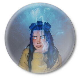 Значок с принтом Universe Billie в городе Новоалтайск,  металл | круглая форма, металлическая застежка в виде булавки | billie eilish | lovely | music | ocean eyes | pop | билли айлиш | девушка | музыка | океан | поп | эйлиш | элиш