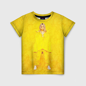Детская футболка 3D с принтом Yellow Billie в городе Новоалтайск, 100% гипоаллергенный полиэфир | прямой крой, круглый вырез горловины, длина до линии бедер, чуть спущенное плечо, ткань немного тянется | Тематика изображения на принте: billie eilish | lovely | music | ocean eyes | pop | билли айлиш | девушка | музыка | океан | поп | эйлиш | элиш