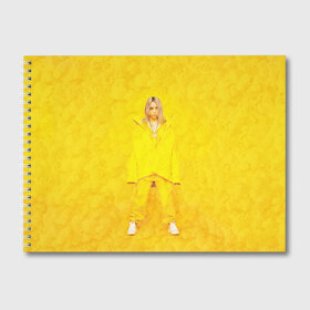 Альбом для рисования с принтом Yellow Billie в городе Новоалтайск, 100% бумага
 | матовая бумага, плотность 200 мг. | Тематика изображения на принте: billie eilish | lovely | music | ocean eyes | pop | билли айлиш | девушка | музыка | океан | поп | эйлиш | элиш