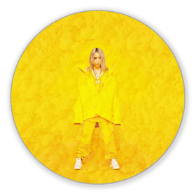 Коврик для мышки круглый с принтом Yellow Billie в городе Новоалтайск, резина и полиэстер | круглая форма, изображение наносится на всю лицевую часть | Тематика изображения на принте: billie eilish | lovely | music | ocean eyes | pop | билли айлиш | девушка | музыка | океан | поп | эйлиш | элиш