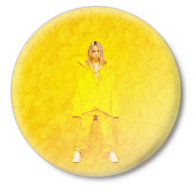 Значок с принтом Yellow Billie в городе Новоалтайск,  металл | круглая форма, металлическая застежка в виде булавки | billie eilish | lovely | music | ocean eyes | pop | билли айлиш | девушка | музыка | океан | поп | эйлиш | элиш