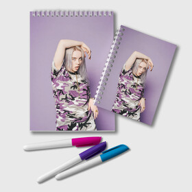 Блокнот с принтом Billie Eilish в городе Новоалтайск, 100% бумага | 48 листов, плотность листов — 60 г/м2, плотность картонной обложки — 250 г/м2. Листы скреплены удобной пружинной спиралью. Цвет линий — светло-серый
 | Тематика изображения на принте: billie eilish | lovely | music | ocean eyes | pop | билли айлиш | девушка | музыка | океан | поп | эйлиш | элиш