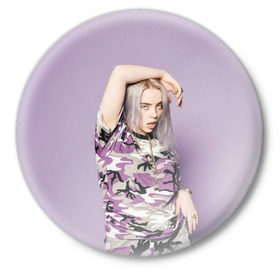 Значок с принтом Billie Eilish в городе Новоалтайск,  металл | круглая форма, металлическая застежка в виде булавки | billie eilish | lovely | music | ocean eyes | pop | билли айлиш | девушка | музыка | океан | поп | эйлиш | элиш