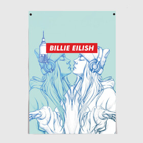Постер с принтом Billie Eilish в городе Новоалтайск, 100% бумага
 | бумага, плотность 150 мг. Матовая, но за счет высокого коэффициента гладкости имеет небольшой блеск и дает на свету блики, но в отличии от глянцевой бумаги не покрыта лаком | billie eilish | lovely | music | ocean eyes | pop | билли айлиш | девушка | музыка | океан | поп | эйлиш | элиш
