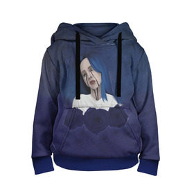 Детская толстовка 3D с принтом Billie Eilish Flowers в городе Новоалтайск, 100% полиэстер | двухслойный капюшон со шнурком для регулировки, мягкие манжеты на рукавах и по низу толстовки, спереди карман-кенгуру с мягким внутренним слоем | Тематика изображения на принте: billie eilish | lovely | music | ocean eyes | pop | билли айлиш | девушка | музыка | океан | поп | эйлиш | элиш