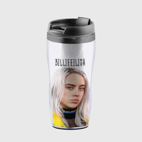 Термокружка-непроливайка с принтом BillieEilish в городе Новоалтайск, внутренняя часть — пищевой пластик, наружная часть — прозрачный пластик, между ними — полиграфическая вставка с рисунком | объем — 350 мл, герметичная крышка | billie eilish | lovely | music | ocean eyes | pop | билли айлиш | девушка | музыка | океан | поп | эйлиш | элиш