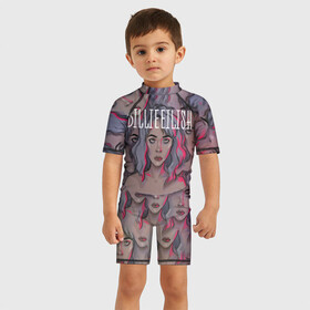 Детский купальный костюм 3D с принтом Billie Eilish в городе Новоалтайск, Полиэстер 85%, Спандекс 15% | застежка на молнии на спине | billie eilish | lovely | music | ocean eyes | pop | билли айлиш | девушка | музыка | океан | поп | эйлиш | элиш