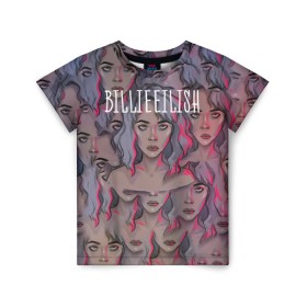 Детская футболка 3D с принтом Billie Eilish в городе Новоалтайск, 100% гипоаллергенный полиэфир | прямой крой, круглый вырез горловины, длина до линии бедер, чуть спущенное плечо, ткань немного тянется | billie eilish | lovely | music | ocean eyes | pop | билли айлиш | девушка | музыка | океан | поп | эйлиш | элиш