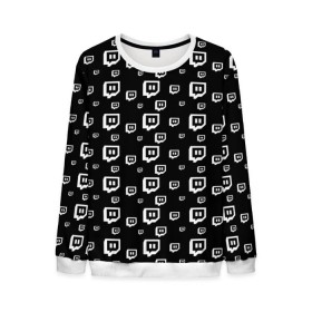 Мужской свитшот 3D с принтом Twitch в городе Новоалтайск, 100% полиэстер с мягким внутренним слоем | круглый вырез горловины, мягкая резинка на манжетах и поясе, свободная посадка по фигуре | black and white | game | gamer | logo | pattern | twitch | twitties | игры | логотип | паттерн | стрим | твитч | текстура | черно белый