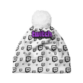 Шапка 3D c помпоном с принтом Twitch в городе Новоалтайск, 100% полиэстер | универсальный размер, печать по всей поверхности изделия | game | gamer | logo | pattern | twitch | twitties | игры | логотип | паттерн | стрим | твитч | текстура