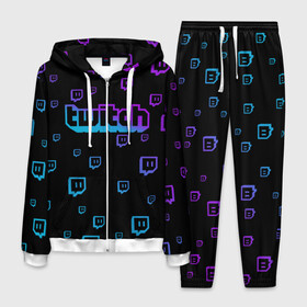 Мужской костюм 3D с принтом Twitch (gradient) в городе Новоалтайск, 100% полиэстер | Манжеты и пояс оформлены тканевой резинкой, двухслойный капюшон со шнурком для регулировки, карманы спереди | видеоигры | видеостриминг | киберспорт | стрим | трансляции | турниры
