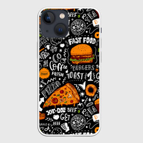Чехол для iPhone 13 mini с принтом Fast food в городе Новоалтайск,  |  | Тематика изображения на принте: fast | food | hambu | булочка | бутерброды | быстрое | гамбургеры | графика | еда | зелень | иллюстрация | картинка | кунжут | мода | мясо | надпись | орнамент | питание | пицца | пончики | рисунок | свежий