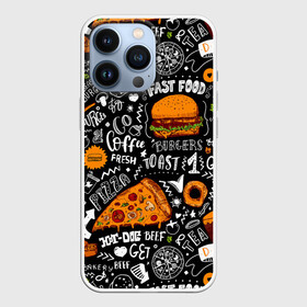 Чехол для iPhone 13 Pro с принтом Fast food в городе Новоалтайск,  |  | fast | food | hambu | булочка | бутерброды | быстрое | гамбургеры | графика | еда | зелень | иллюстрация | картинка | кунжут | мода | мясо | надпись | орнамент | питание | пицца | пончики | рисунок | свежий