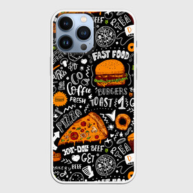 Чехол для iPhone 13 Pro Max с принтом Fast food в городе Новоалтайск,  |  | fast | food | hambu | булочка | бутерброды | быстрое | гамбургеры | графика | еда | зелень | иллюстрация | картинка | кунжут | мода | мясо | надпись | орнамент | питание | пицца | пончики | рисунок | свежий