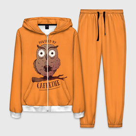 Мужской костюм 3D с принтом Сова в городе Новоалтайск, 100% полиэстер | Манжеты и пояс оформлены тканевой резинкой, двухслойный капюшон со шнурком для регулировки, карманы спереди | Тематика изображения на принте: caffeine | coffee | owl | кафе | кофе | кофеин | сова | совы