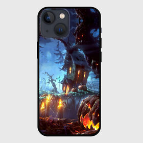 Чехол для iPhone 13 mini с принтом Хэллоуин в городе Новоалтайск,  |  | candles | d | fear | forest | halloween | horror | hut | night | pumpkin | ворота | глаза | железные | забор | изба | иллюстрация | картинка | красные | лес | мода | молния | ночь | облака | праздник | рисунок | свечи | серый | совы