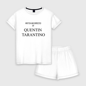 Женская пижама с шортиками хлопок с принтом Tarantino в городе Новоалтайск, 100% хлопок | футболка прямого кроя, шорты свободные с широкой мягкой резинкой | films | tarantino | trend | мода | надписи | тарантино | фильмы