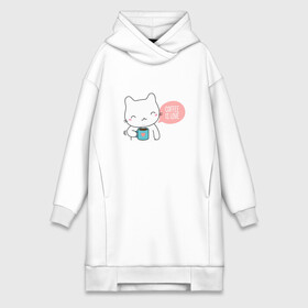 Платье-худи хлопок с принтом Coffee Is Love в городе Новоалтайск,  |  | cat | kawaii | аниме | киса | кот | котейка | котенок | котик | котэ | котя | кофе | кофеман | кошка | кружка | лапочка | любовь | мимими | сердечко | счастье | утро | чай