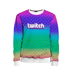 Детский свитшот 3D с принтом Rainbow Twitch в городе Новоалтайск, 100% полиэстер | свободная посадка, прямой крой, мягкая тканевая резинка на рукавах и понизу свитшота | blog | cybersport | game | platform | player | service | stream | streamer | streaming | twitch | video | блоггер | игра | игрок | киберспорт | платформа | сервис | стрим | стример | твич