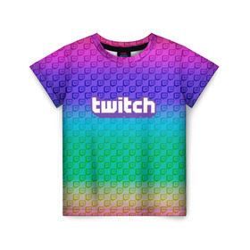 Детская футболка 3D с принтом Rainbow Twitch в городе Новоалтайск, 100% гипоаллергенный полиэфир | прямой крой, круглый вырез горловины, длина до линии бедер, чуть спущенное плечо, ткань немного тянется | blog | cybersport | game | platform | player | service | stream | streamer | streaming | twitch | video | блоггер | игра | игрок | киберспорт | платформа | сервис | стрим | стример | твич