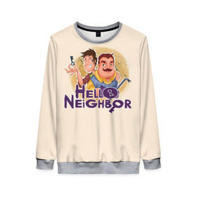 Женский свитшот 3D с принтом Hello Neighbor в городе Новоалтайск, 100% полиэстер с мягким внутренним слоем | круглый вырез горловины, мягкая резинка на манжетах и поясе, свободная посадка по фигуре | hello | horror | neighbor | survival | дом | нейбор | паркура | привет | сосед | стратегия | хеллоу
