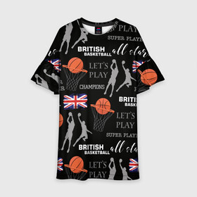 Детское платье 3D с принтом British basketball в городе Новоалтайск, 100% полиэстер | прямой силуэт, чуть расширенный к низу. Круглая горловина, на рукавах — воланы | англия | баскетбол | баскетбольные | болельщик | британия | британский | бросок | графика | держава | игра | иллюстрация | картинка | кольцо | мода | мячи | надпи | прыжок | рисунок | сетка | сила