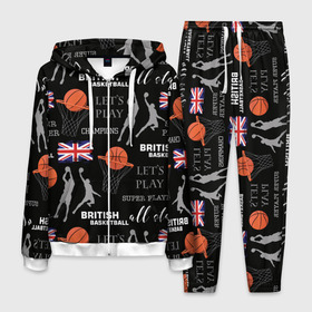 Мужской костюм 3D с принтом British basketball в городе Новоалтайск, 100% полиэстер | Манжеты и пояс оформлены тканевой резинкой, двухслойный капюшон со шнурком для регулировки, карманы спереди | англия | баскетбол | баскетбольные | болельщик | британия | британский | бросок | графика | держава | игра | иллюстрация | картинка | кольцо | мода | мячи | надпи | прыжок | рисунок | сетка | сила