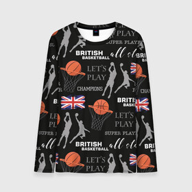 Мужской лонгслив 3D с принтом British basketball в городе Новоалтайск, 100% полиэстер | длинные рукава, круглый вырез горловины, полуприлегающий силуэт | англия | баскетбол | баскетбольные | болельщик | британия | британский | бросок | графика | держава | игра | иллюстрация | картинка | кольцо | мода | мячи | надпи | прыжок | рисунок | сетка | сила